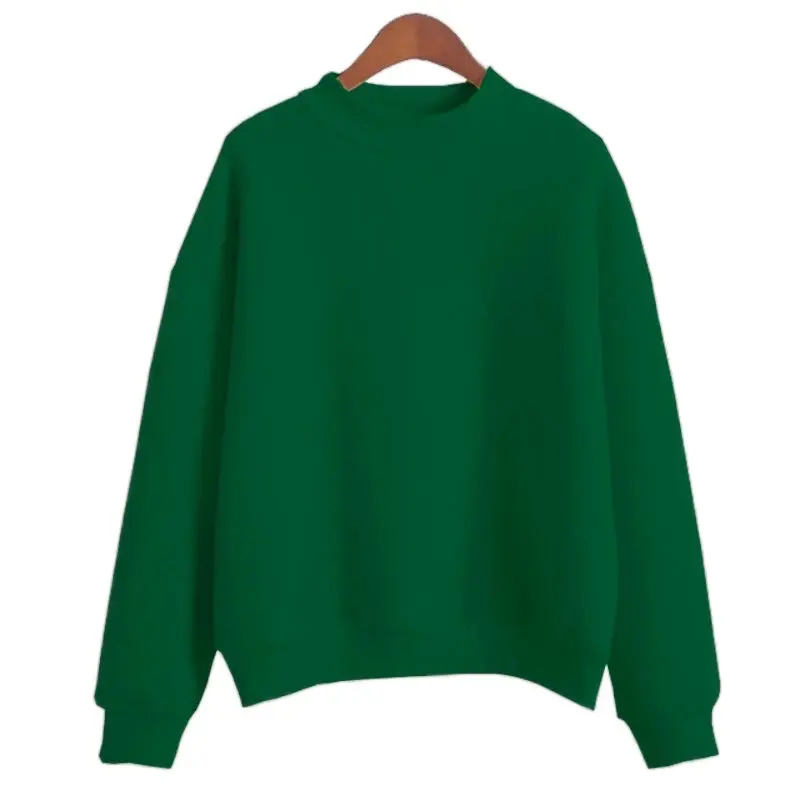 Fleece Half High Neck Long Sleeve Solid SnugStorm Sweatshirt - Green, Pullover Style, Comfortable Fit