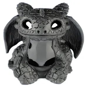 Skullis 4.1" Hand Carved Black Obsidian Toothless Dragon Sculpture Decor Ornaments for Home Decor