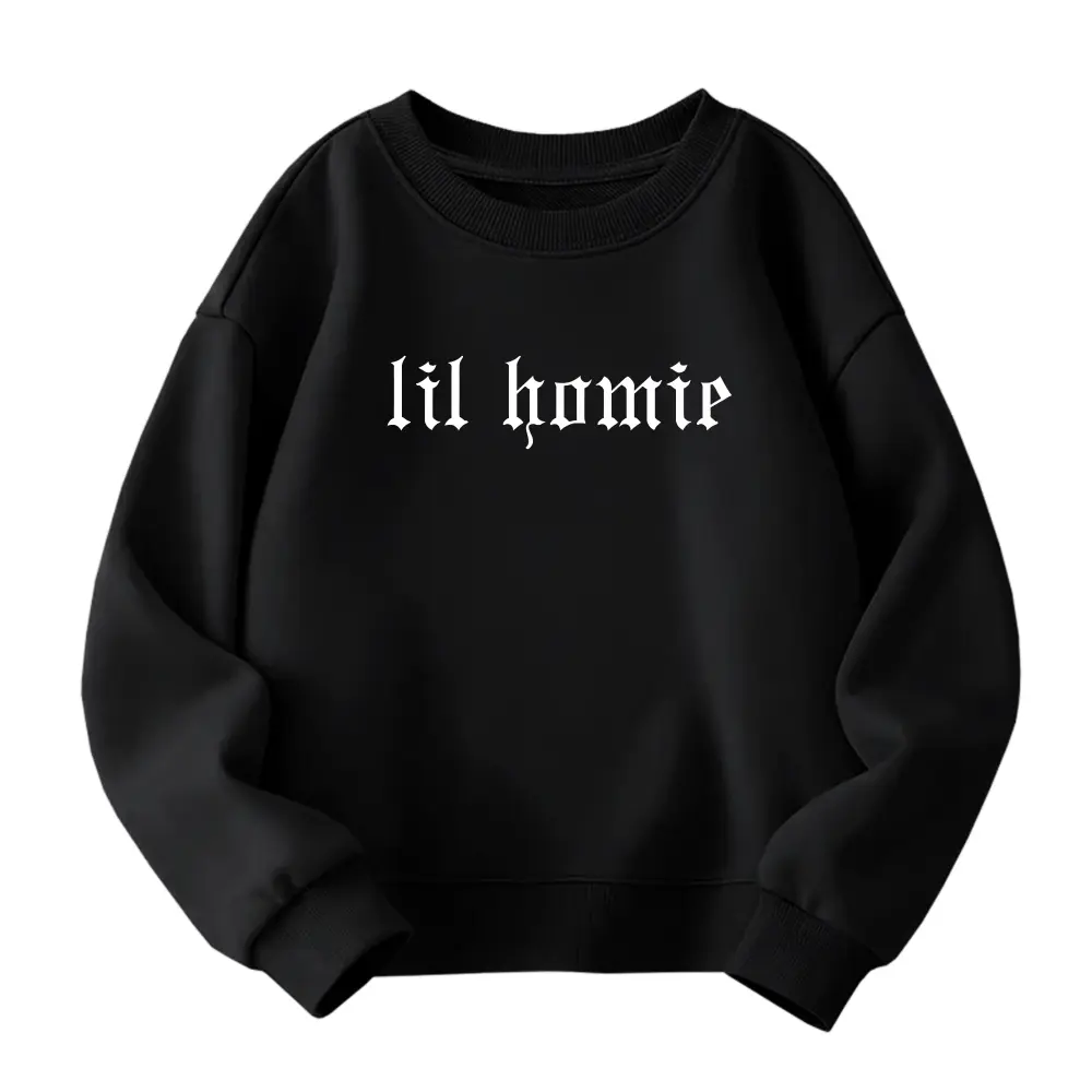 Boys' 1-Piece Cotton Crew Neck Sweatshirt - 9-10 Years Fitted Casual Pull-On Jumper, Retro Long Sleeve, Graphic Letter Print, Minimalist Street Style, Medium Stretch, Machine Washable for Autumn Winter