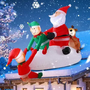 9FT Light-Up Santa Claus with Elves and Reindeer, Giant LED Xmas Decorations for Outdoor Eaves and Windowsills, Festive Christmas outdoor Ornaments Climbing Winter