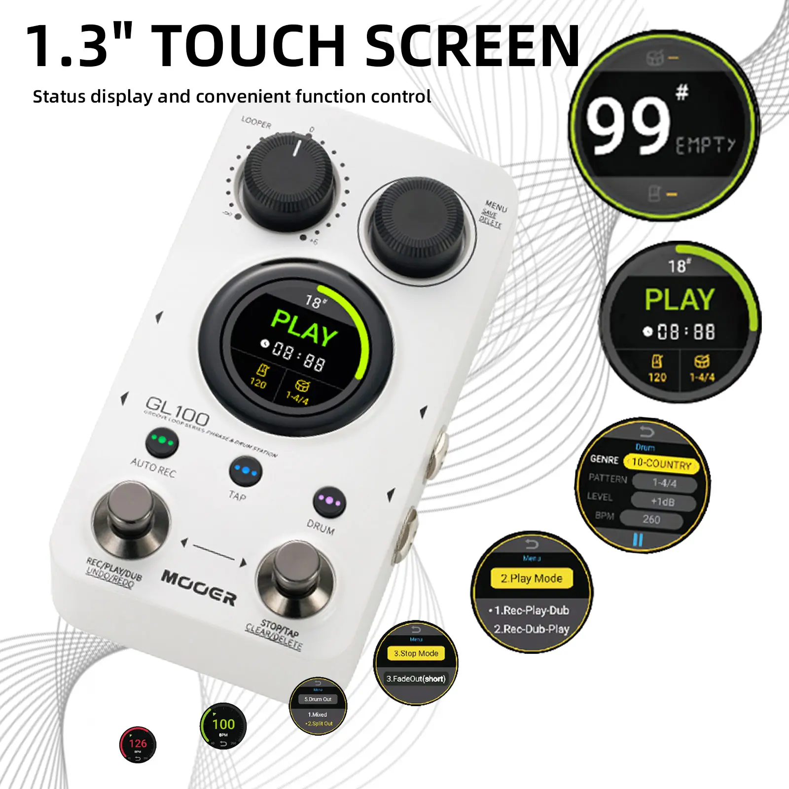 MOOER GL100 Looper Pedal Drum Machine 3 in 1 Drum Looper Pedal Auto Record