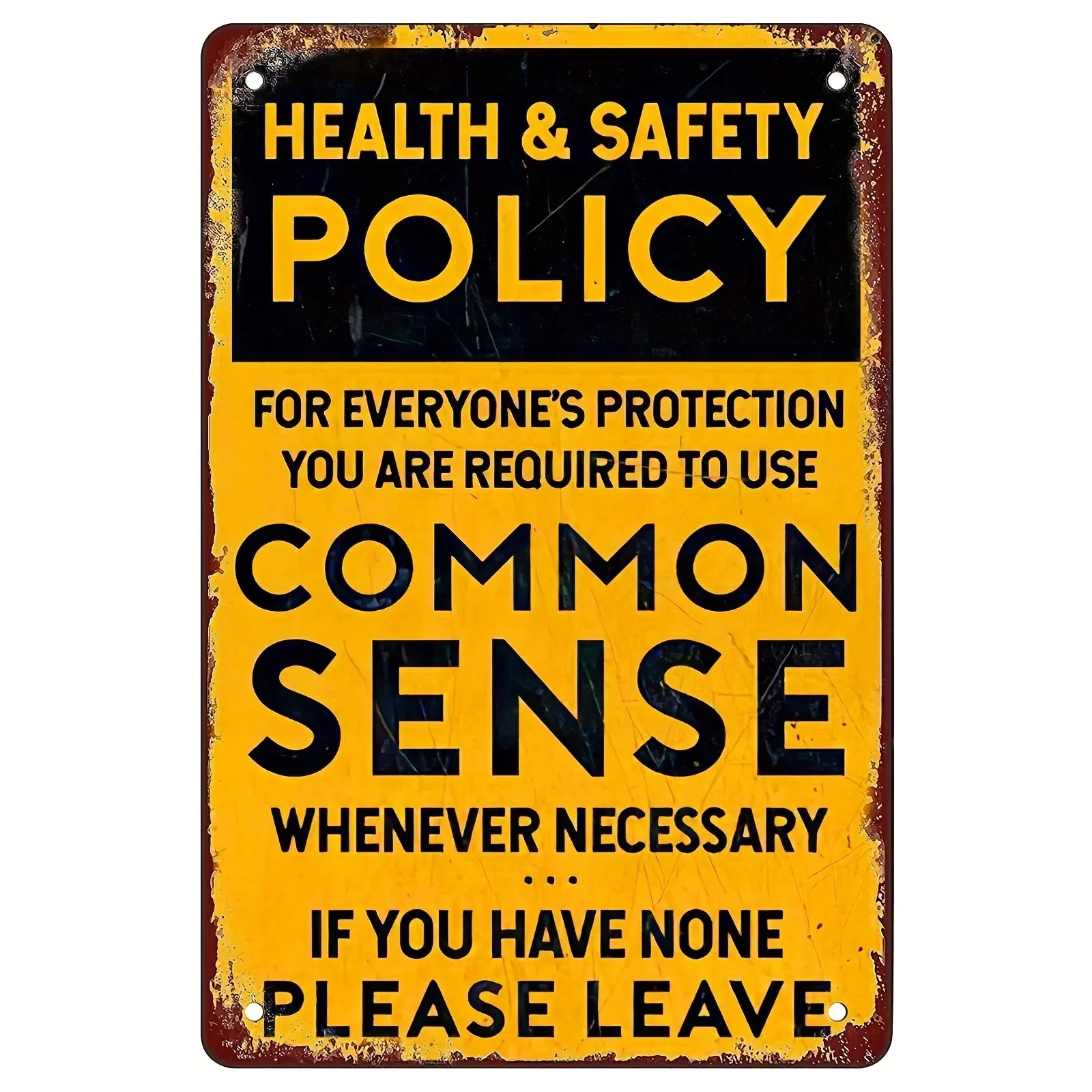 Industrial Metal Tin Sign Wall Plaque - 8x12in Durable Lightweight Industrial Chic Grunge Common Sense Policy Room Decor, Ideal for Bars Bedroom Home Decor, Stylish Birthday Gift for Home/Office Kitchen, Easy To Clean