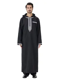 Men's Ethnic Style Embroidered Hooded Traditional Islamic Arabic Robe Thobe Jubbah, Muslim Middle Eastern Loose Long Dress, Traditional Clothing for Men, Premium Modesty Traditional Thobe, Comfortable and Stylish