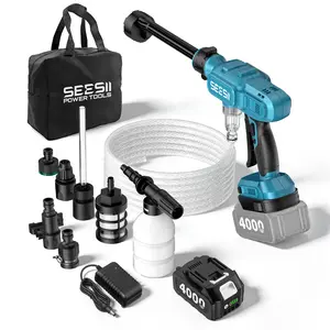 SEESII Cordless Washer Battery Powered, 1500 PSI High Pressure Portable Cordless Car Washer,one 4000mAh Batteries Portable Power Washer with 6-in-1 Nozzle & Foam Cannon for Car Home Garden Patio Fence Cleaning