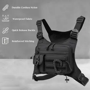 Unisex chest bag, tactical chest bag with adjustable shoulder straps, MOLLE system and practical small bag - outdoor hiking, running, cycling, fishing hands-free vest bag (green/black) compatible with vests, backpacks, waistbands, hiking backpacks Durable