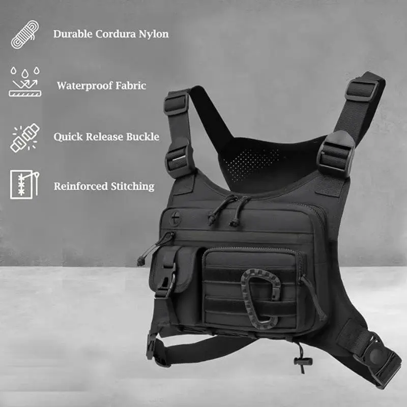Unisex chest bag, tactical chest bag with adjustable shoulder straps, MOLLE system and practical small bag - outdoor hiking, running, cycling, fishing hands-free vest bag (green/black) compatible with vests, backpacks, waistbands, hiking backpacks Durable