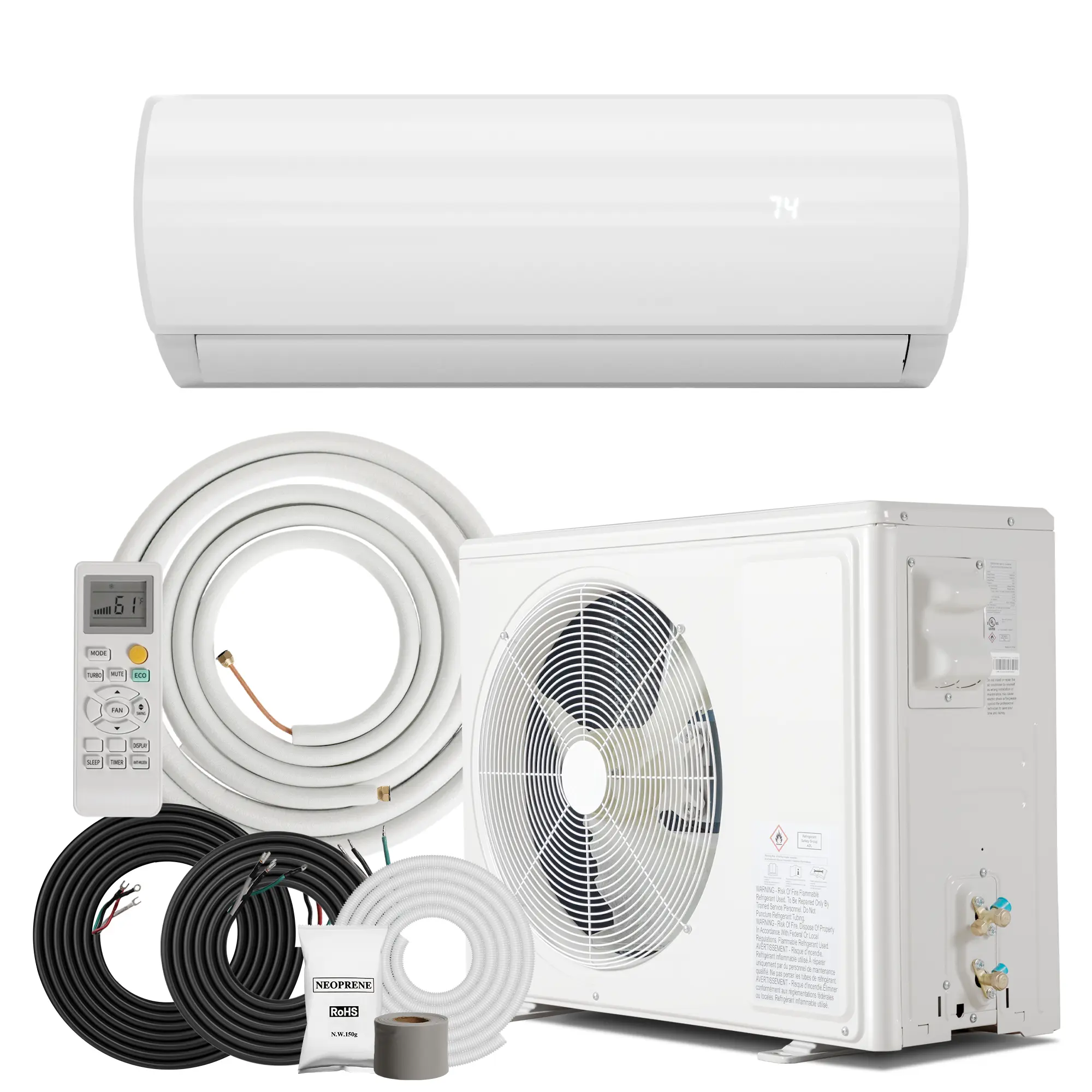 MANASTIN 12000BTU Inverter Split-Type Air Conditioner - 19 SEER2 230V Energy-Saving Heat Pump AC-Heater, Cools 750 Sq. Ft Rooms, Complete Kit, White Home Comfort System for Weddings, 30x10x8.5 ft Metal UV-Blocking Cover (Eases Sun Glare, 2 Zip Doors)