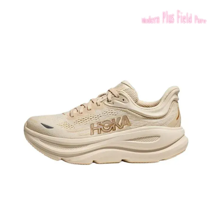 Soft Beige Neutral Thick Cushion Road Running Shoes Breathable One-Piece Knit Mesh Upper Ultra Cloud Shock Absorbing Midsole For Long Distance Jogging & Marathon Daily Training
