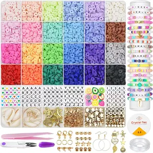 4379 Large Capacity DIY Beading Kits, 24 Colors 6mm Polymer Clay Beads Mixed Pack, Jewelry Making Materials for Bracelets Necklaces Rings, Necklace Making Supplies