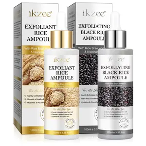 Ikzee Exfoliating Glowing Rice Essence Dual Pack, Black Rice Ampoule, Suitable for All Skin Types, Whitening Exfoliating Serum, Moisturizing Formula