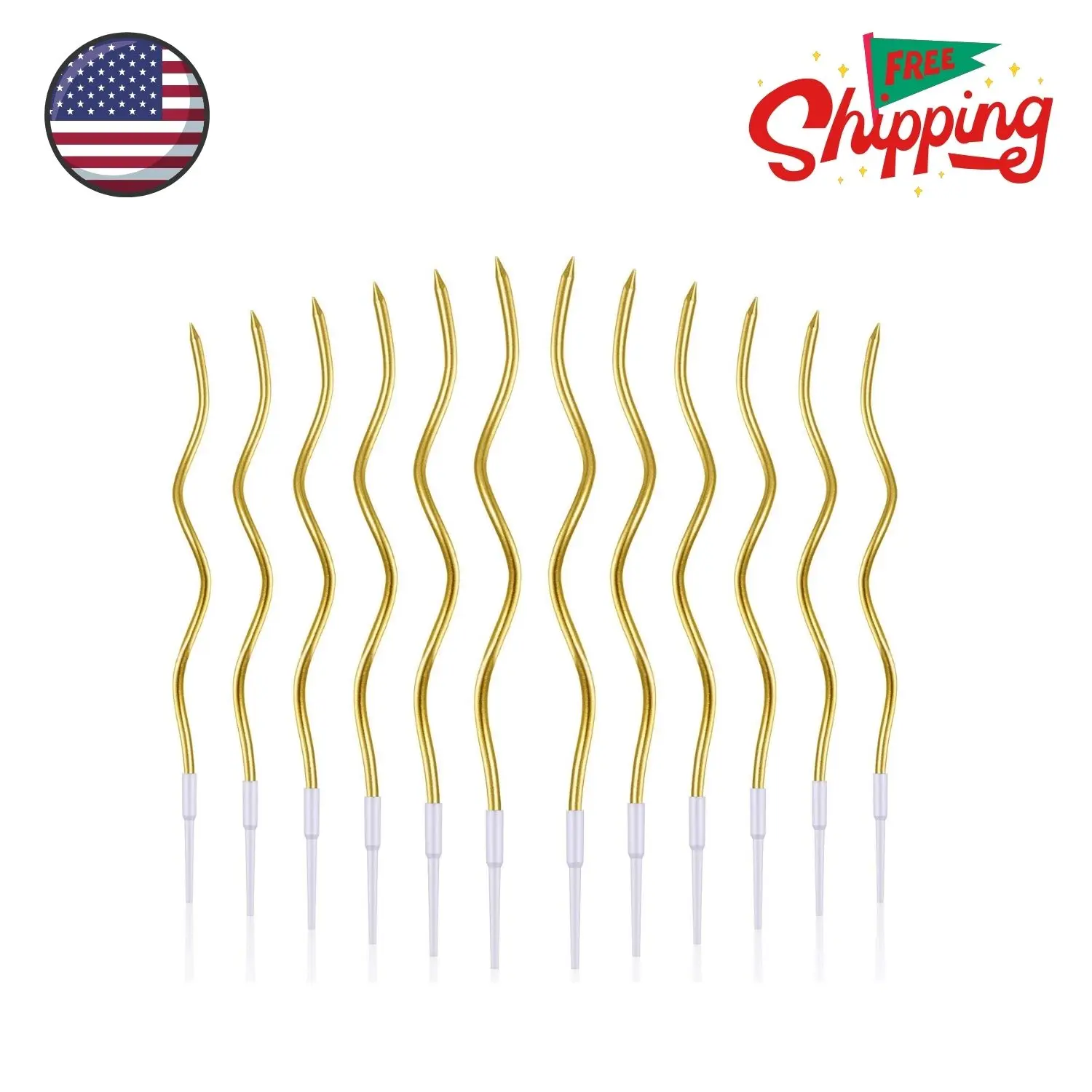 12 Pcs Twisted Birthday Candles Spiral Metallic Cupcake Thin Long Cake Candles Gold