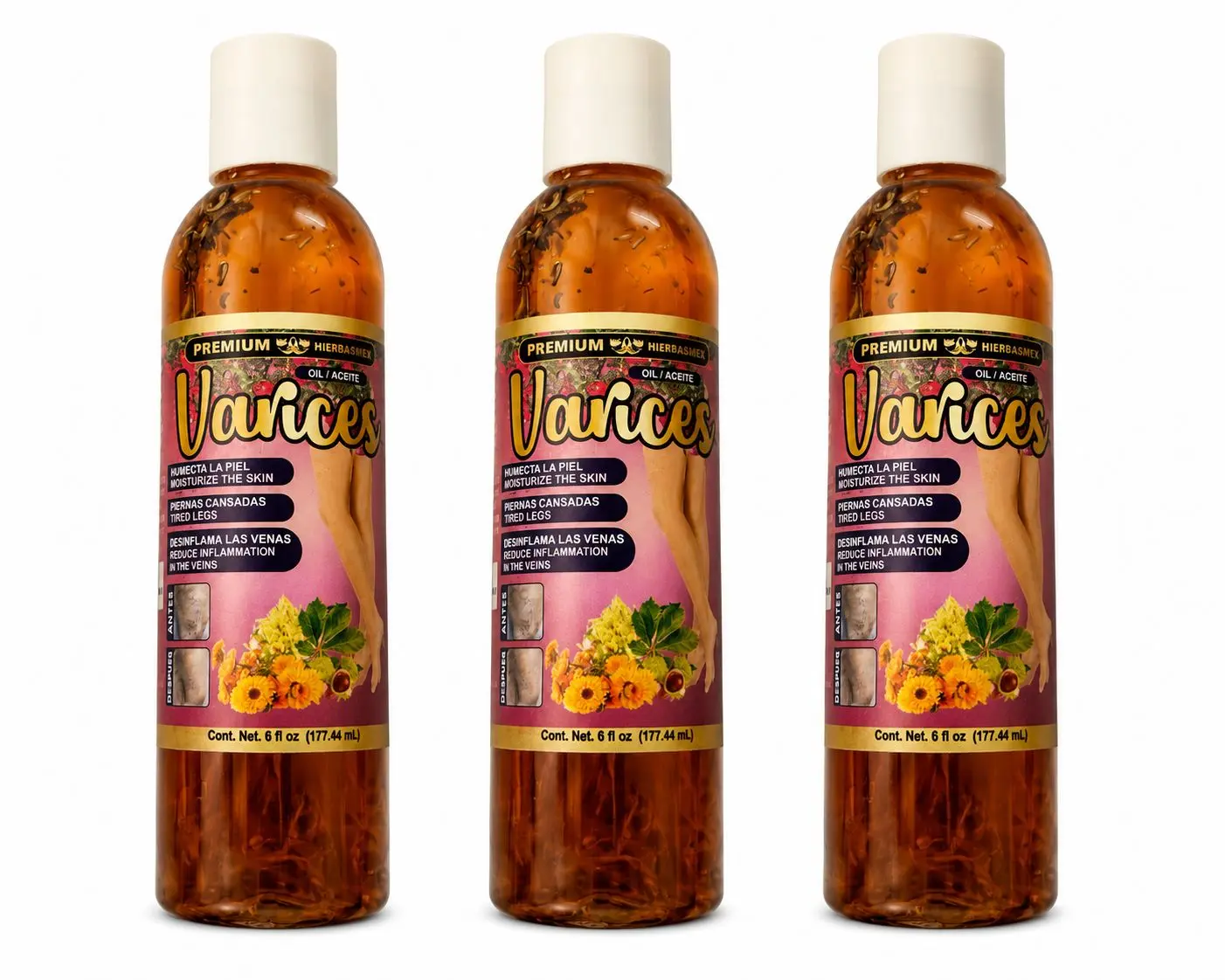 3 Pack Aceite de Varices Varicose Veins Body Oil Premium Natural 30 ML. Massage Oil Masaje Organic Oil Body Care Oil