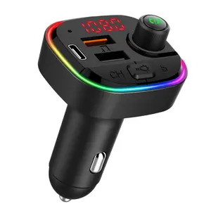 Bluetooth FM Transmitter for Car, QC3.0 & USB-C PD 18W Quick Charger & 7 Colors LED Backlit Car Radio Bluetooth Adapter, MP3 Music Player with EQ Mode, Supports USB Disk