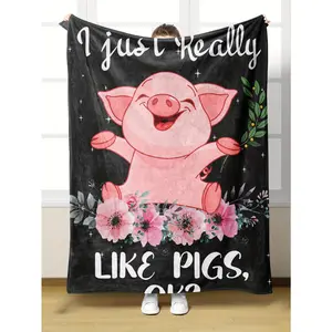 Cute Pig Flannel Blanket Ultra-Soft Pigs Throw Blankets, I Just Really Like Pigs Ok Blanket Flannel Soft Warm Blanket For Sofa Bedroom Living Room