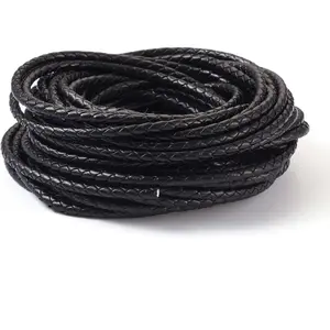 10.93 Yards Round Braided Genuine 4mm Boho Leather Cord Leather Strip Cord Braiding String for Bracelet Necklace Beading  DIY Crafts(Black)