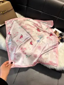 70cm Floral Print Scarf for Women, French Chic Lightweight Silk Square Scarf, Versatile Neck Wrap for Spring Summer Style