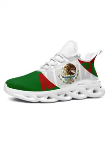 Women'S Mexico Flag Eagle Sneakers,  Lace-Up Round Toe Design Casual Comfort Shoes, Casual Footwear Soft Sole for Daily Wear