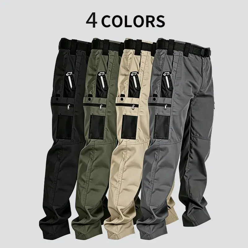 Clean Gent men’s tactical outdoor cargo pants—comfortable, durable, and stylish—with multiple pockets and zip closures; suitable for outdoor sports like hiking, camping, climbing, and work; long pants for all seasons.