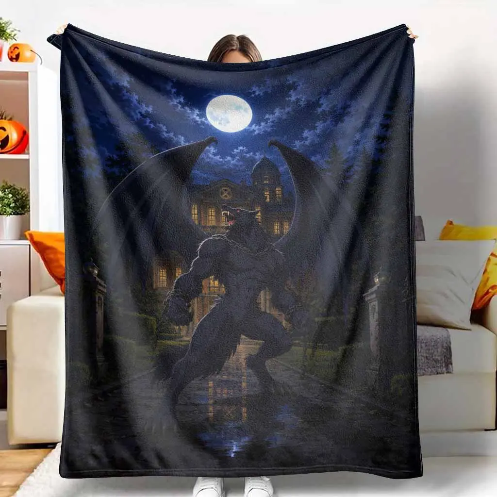 Moonlit Gothic Wolf Mansion Flannel Blanket Premium Elegant Ultra Soft Fantasy Wolf Print Plush Throw for Sofa Bed Living Room Bedroom Night Decor Gift