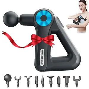 Handheld Deep Tissue Muscle Gun Massager, Triangular Stabilizer Design, 9 Different Massage Heads, Heat Vibration, LCD Display, Holiday Gift