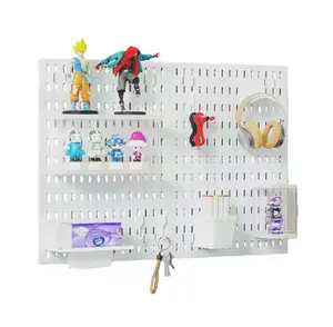 Wall Mounted Hollow Board Storage Shelves No Drilling Required Entryway Kitchen Office DIY Display Rack with Hooks and Pockets