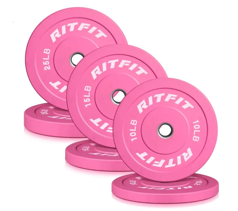 RITFIT Pink Olympic Bumper Plates, 2" Barbell-Compatible Weights for Weight Training, Home Workout Gear & At Home Gym Equipment,summerwins