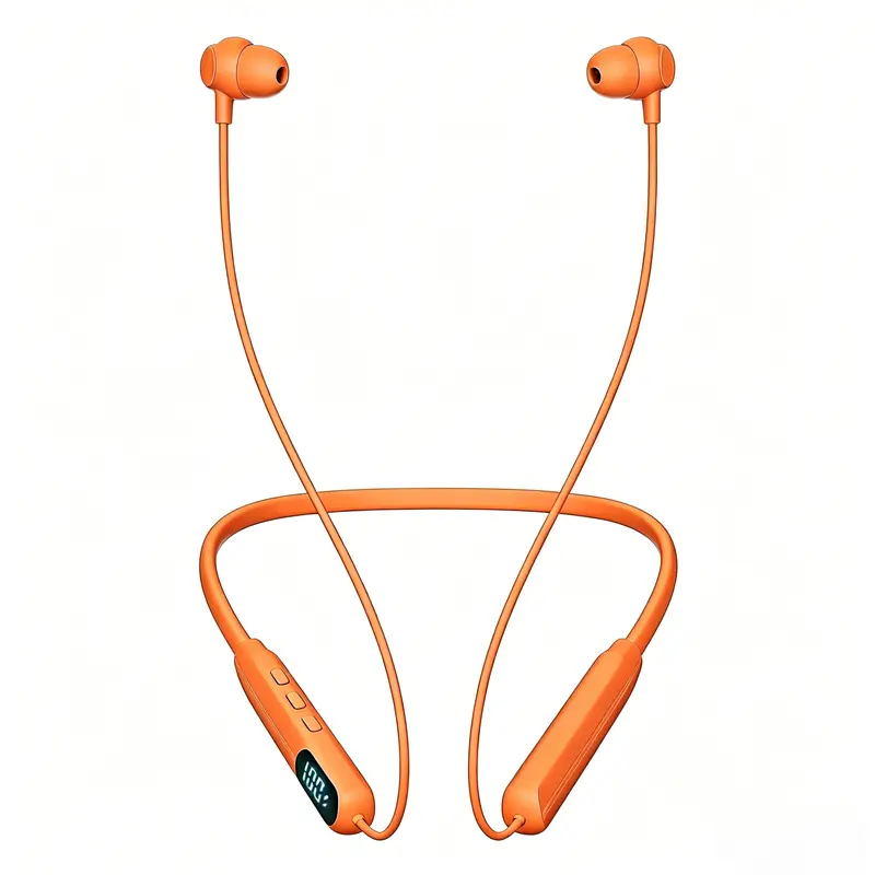 Wireless Bluetooth Neckband Earbuds - In-Ear Headset with LED Display, ENC, Smart Voice Assistant, Sound Isolation, Secure Fit, Durable Build, Stable Connection, Long-Standby Battery, Type-C Charging, Wide Audio Compatibility for Gym, Cellphones
