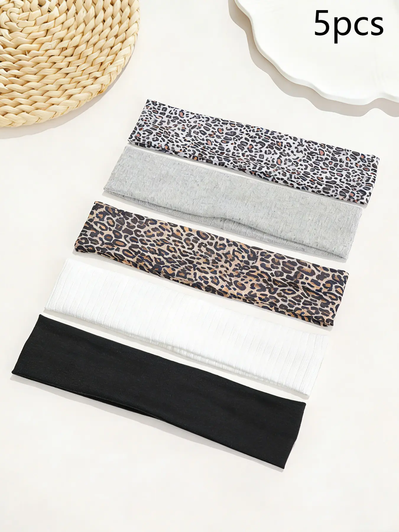 5pcs Vintage Elegant Leopard Print Soft Fabric Hair Bands, Sweat-Absorbent Elastic Fit Hair Bands for Daily Use and Sports, Versatile Use Hair Accessories, Vintage Style