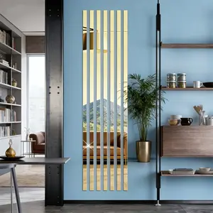 10 pieces of gold long acrylic Reflective mirror wall sticker, self-adhesive decorative strip, size 5X50cm, easy to install, no need for drilling, suitable for fashionable decoration of living rooms, bedrooms, ceiling frames, and TV background walls