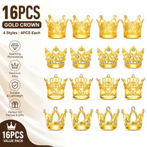 16 Pack Gold Mini Crowns – 4 Styles, Small Crowns for Flower Arrangements, Cake Toppers, Wedding Decor – Reusable Party Favors & Table Centerpieces