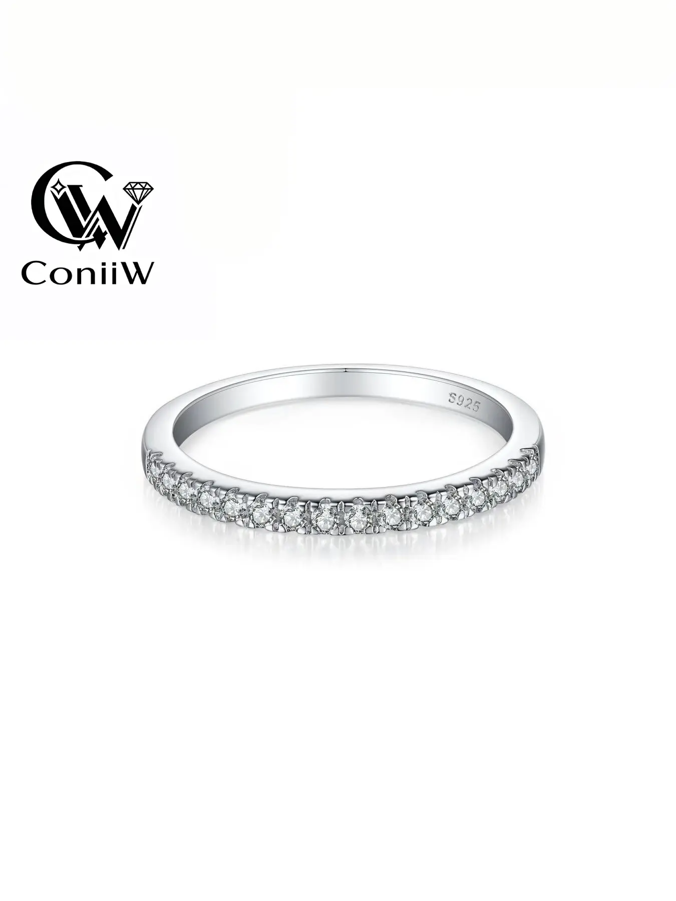 All Moissanite Ring, Stackable Single Band, Minimalist Style, Wedding Engagement Ring, Holiday Party Jewelry, Silver Color, Sliver Material
