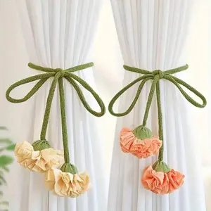 2-piece set of floral curtain ties, featuring elegant and beautiful decorative curtain cords, with floral patterns paired with long green cords, suitable for curtain fastening in homes and offices, a stylish and attractive home decoration accessory