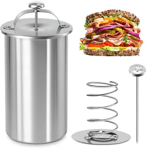 Ham Maker Stainless Steel, Deli Meat Press Mold with Thermometer, 304 Food-Grade Meat Press for Homemade Ham, Luncheon Meat, Bacon, 2-2.5 Lbs Capacity, Easy to Use & Dishwasher Safe, Perfect for Home & Commercial Use