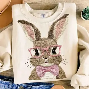 Retro Easter Bunny Sweatshirt & Tshirt, Vintage Happy Easter Shirt, Graphic Tee Girly, Funny Easter Bunny Sunglasses Easter Holiday, Printed T-Shirt , Gift Easter