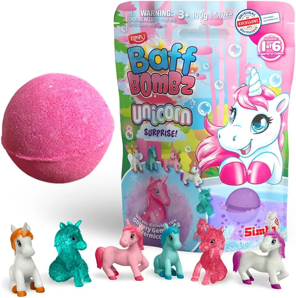 Kids Large Unicorn Surprise Bath Bomb, 1 of 6 Surprise Unicorn Toys to Collect, One per Baff Bomb, Children's Collectable Bath Toy