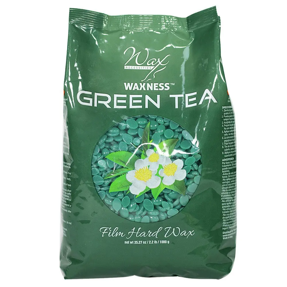Stripless Hard Wax Beads - Green Tea Herbal Home Waxing Supplies for Body Care, 2.2 lb (35.27 oz/500 mL), Herbal Wax