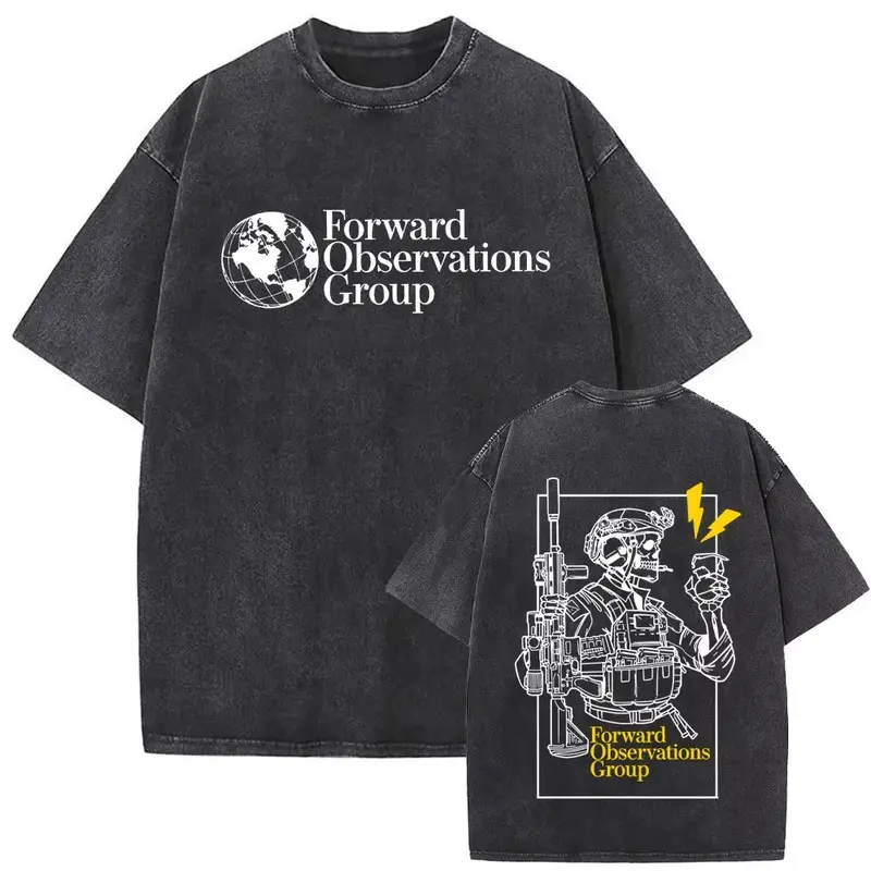 Forward Observations Group Vintage Washed T-shirt Skeleton Graphic T Shirts Men Women Fashion Oversized T-shirts Male Streetwear Washable Unisex T-shirt