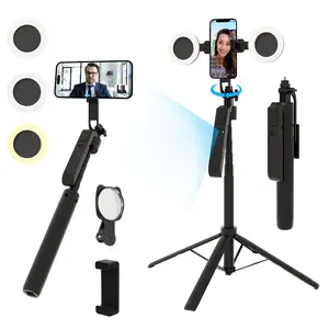 Auto Face Tracking Selfie Stick Tripod with Fill Light, 360 Rotation & Gesture Control, 70.9" Selfie Stick Tripod for iPhone with Remote for for TikTok/Vlog/Live Stream/Video Recording