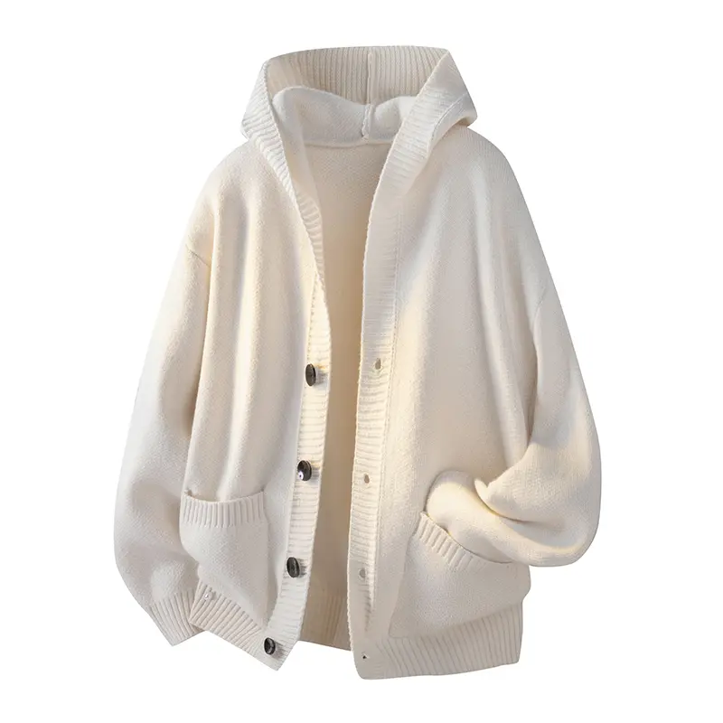Men's Classic Hooded Button Front Cardigan Jacket, Ribbed Trim On Cuffs Hem And Placket Dual Side Hand Pockets Solid Color Long Sleeve Versatile Outer Top For Spring Autumn Daily Street Casual Commute Weekend Walking Shopping Outdoor Leisure Activities