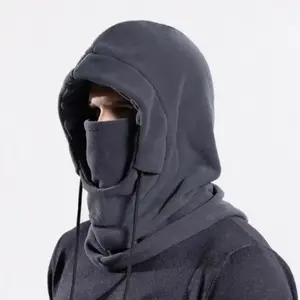 Winter Windproof Fleece Balaclava with Hood - Warm Neck Gaiter for Cycling, Skiing, Outdoor Activities - Black
