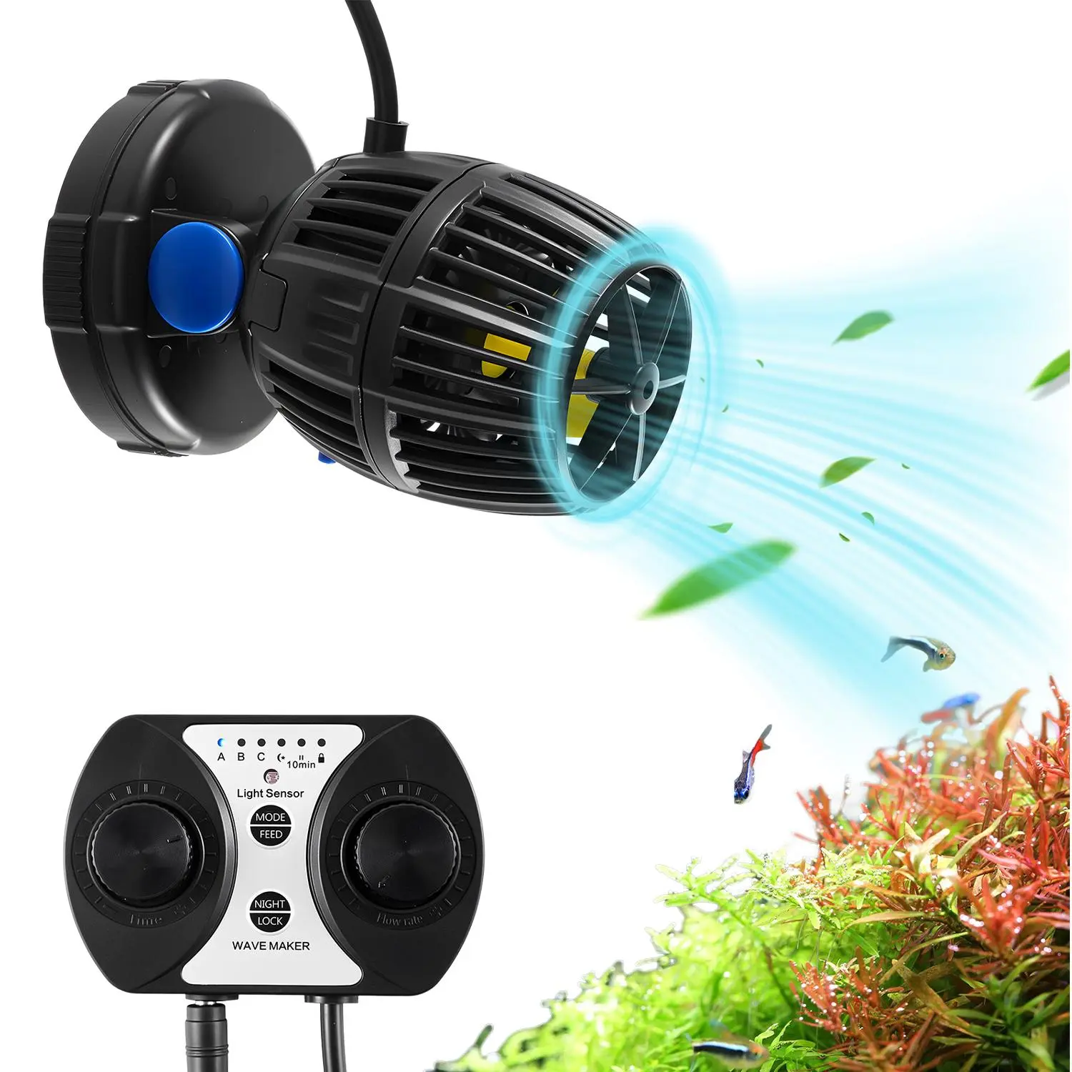 VEVOR Aquarium Wave Maker Power Head, 10W 1057 GPH Quiet DC Copper Motor Pump with Controller, Strong Magnetic Base, 360° Rotation, Adjustable Water Flow & Natural Waves for 50-70 cm Freshwater/Saltwater Tanks, Small