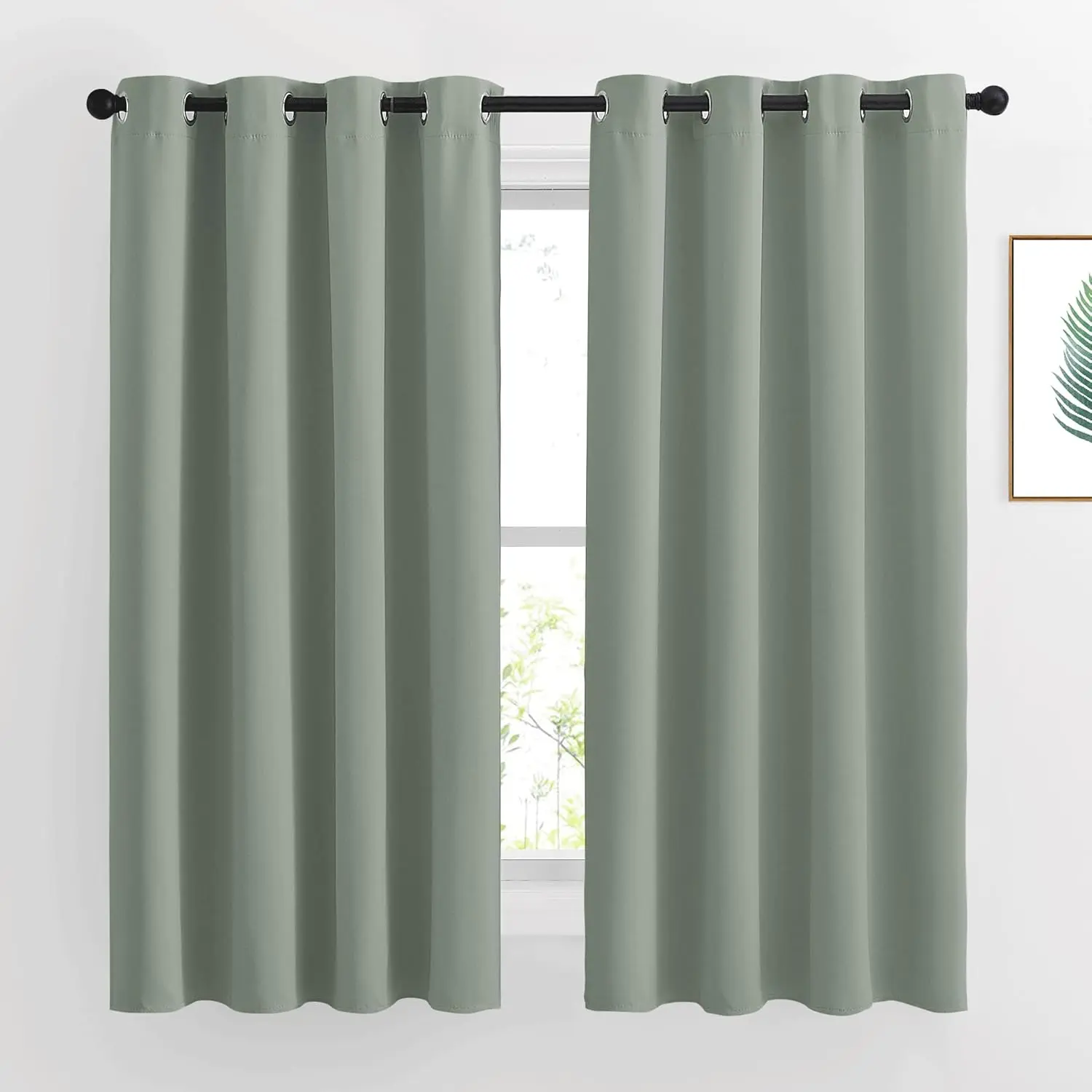 NICETOWN Blackout Sage Green Curtains & Drapes for Bedroom - Grommet Top Thermal Insulated Room Darkening Light/Sound Blocking Privacy Drapes for Living Room， 2 Panels， W52 x L63