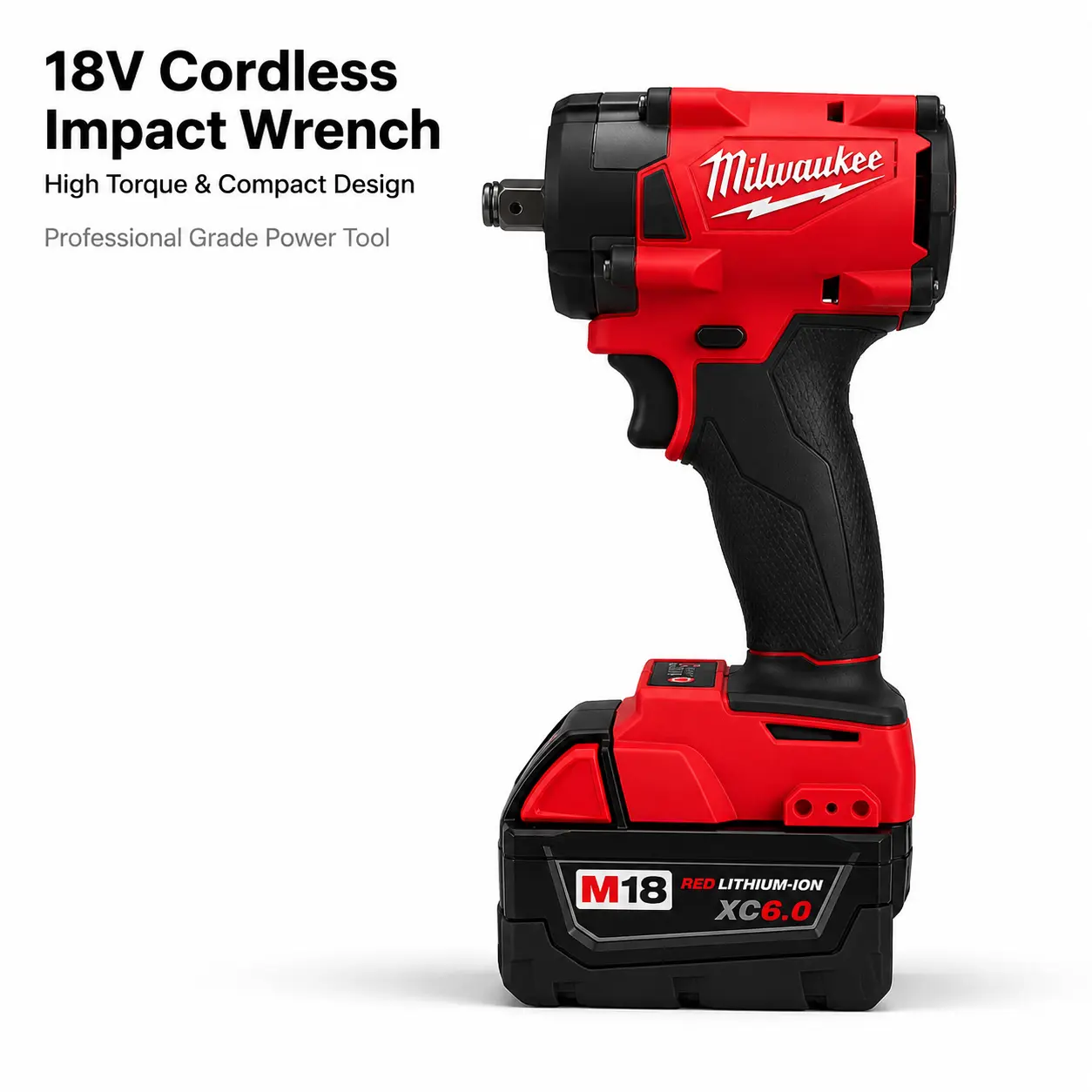 Milwaukee M18 HIWF12-601 High Torque Driver, 300Nm 1/2 Inch Drive Impact Wrench Kit with 6.0Ah Battery, Compact Charger, Auto Stop Mode, Low Vibration Design for Garage & DIY Tasks