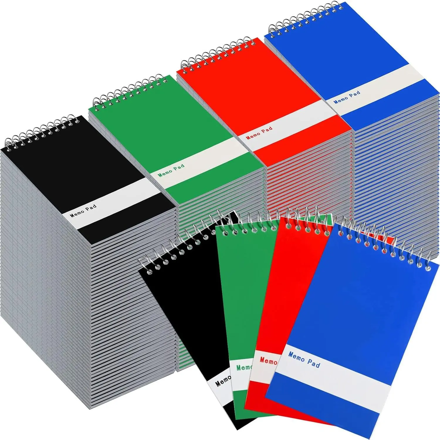 148 Pads Spiral Memo Bulk 3'' x 5'' Top Bound Memo Book 60 Sheets Small Mini Notebooks Lined Wire Bound Pocket Steno Book for Home, Office, School (Black,Green,Dark Blue,Red)