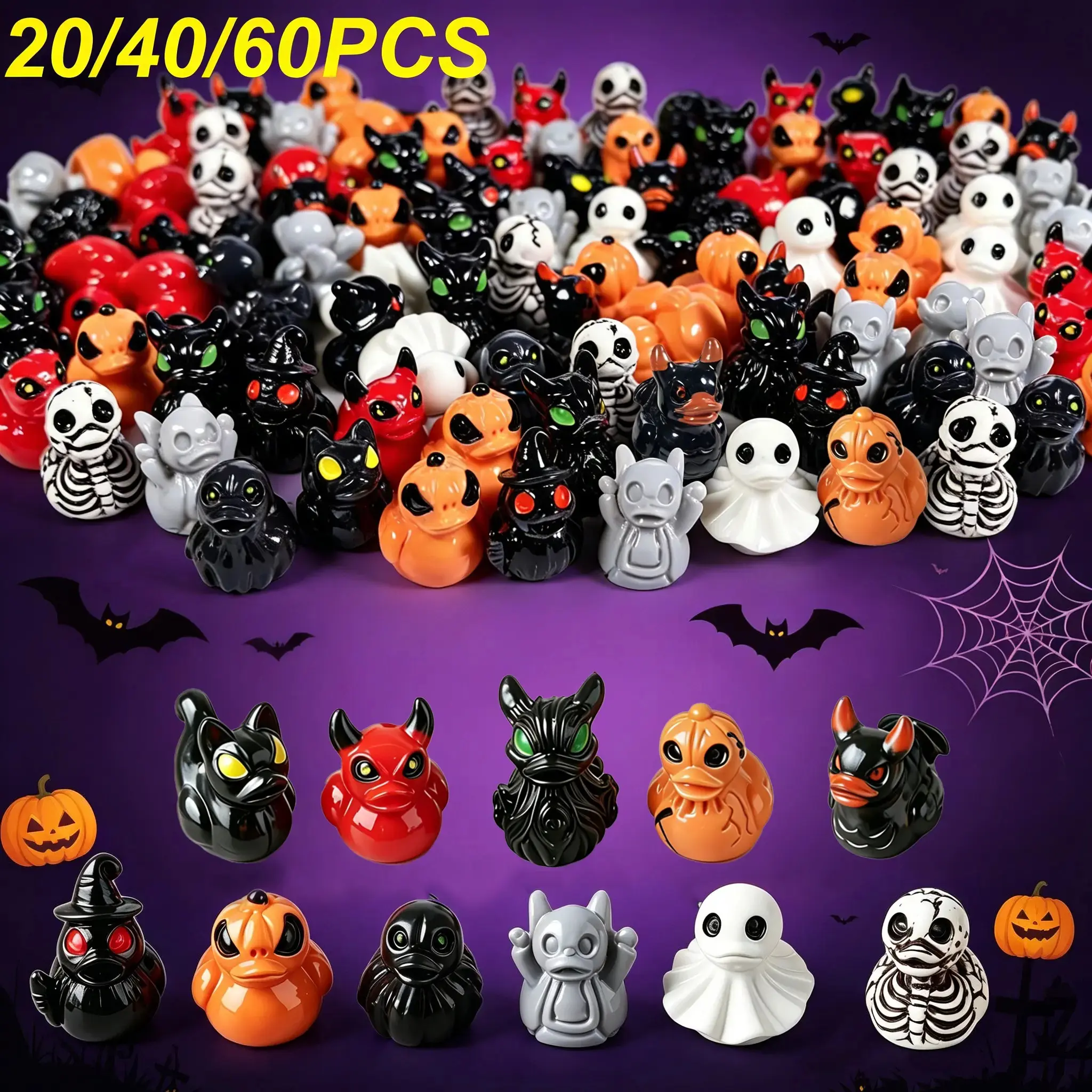 Humwam Polyresin Mini Duck Figurines, Devil Ghost Skull Design, Cute Spooky Desktop & Mini Garden Ornaments, Halloween Home Decor, Unique Party Gift Pieces
