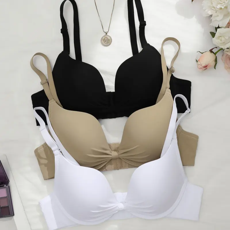 Comfortable Smooth Underwire Women's Bra Set, Everyday Essential Bra, Buckle, Full Coverage Fitted Casual Design, Plain Pattern, Moderate Fabric Thickness, All Seasons Wear, Bras with Underwire, Casual Comfy Bra Underwired