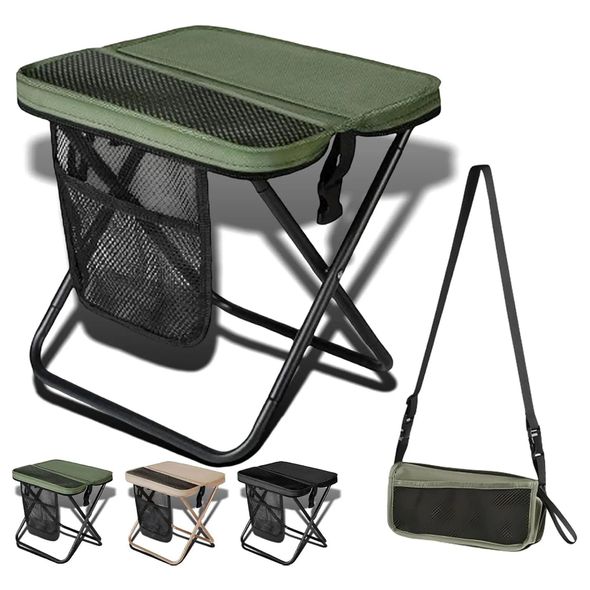 9-Inch High Foldable Camping Stool with Carry Storage Bag - Ultra-Light Lightweight Non-Slip Comfortable Seat, Strong Durable Steel Frame, Ideal for Fishing, Mountain Hiking, Backyard Leisure (Home & Outdoor Supplies)