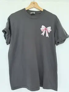Pink Coquette Bow (Pocket) - Short Sleeve Tee in Graphite