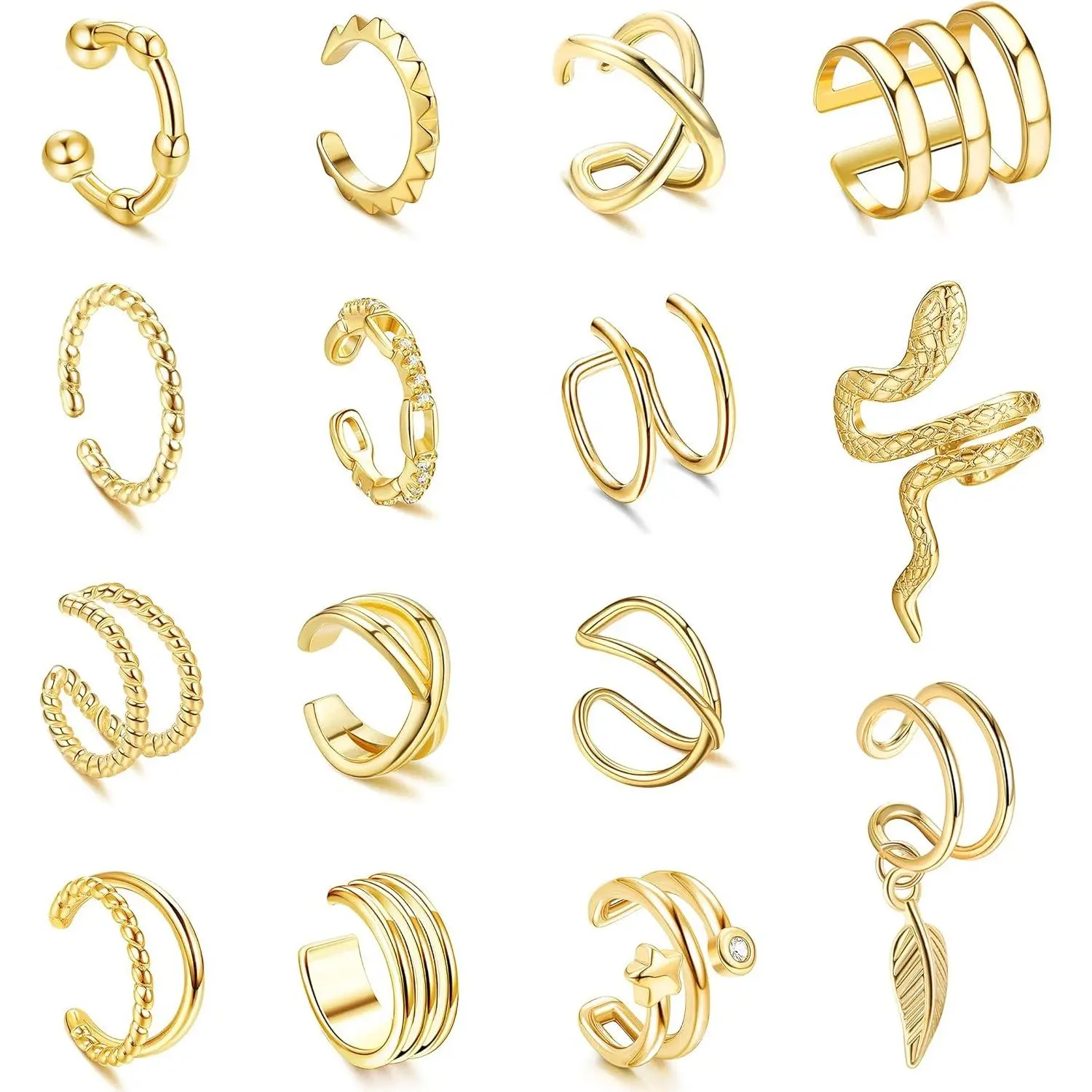 YADOCA Women's Adjustable Non-Piercing Earcuff Set, Hypoallergenic Clip-On Cartilage Helix Wrap Stackable Earrings Jewelry, Hypoallergenic Earrings Set, Ear Cuff, Clip On Earrings