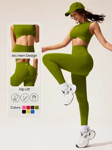 TCVC TCVC Ribbed Seamless Workout Set | Buttery Soft High Waist Leggings + Cropped Tank Top | Gym Yoga Activewear, Suitable for Spring & Summer Wear